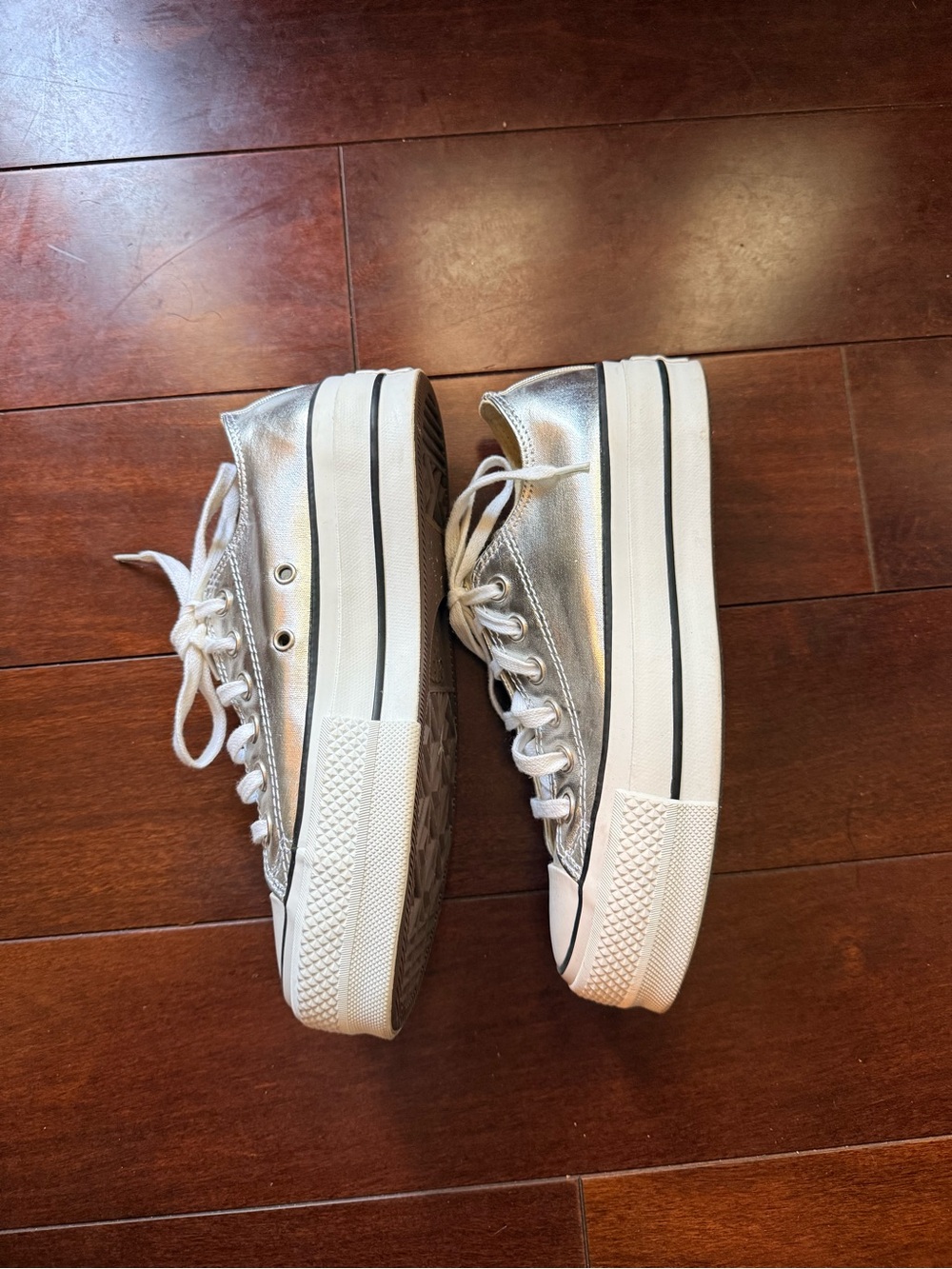 New Converse Metallic Silver Low Top Platform Sneakers